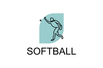 Softball player vector line icon. Pitcher and ball logo, equipment sign. sport pictogram illustration