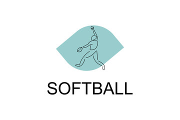 Softball player vector line icon. Pitcher and ball logo, equipment sign. sport pictogram illustration