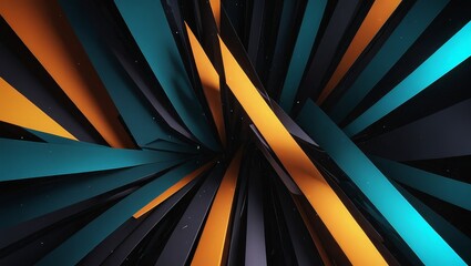 Abstract Geometric Pattern with Orange, Teal and Black Stripes
