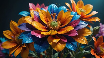Colorful Flower Bouquet with Dew Drops