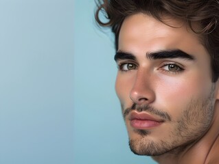 Obraz premium Handsome Argentine Model s Face Featured in Decorative Skincare Advertising Banner