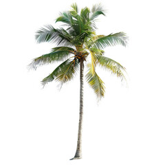 A single coconut palm tree isolated on white, symbolizing tropical vacations and serene beach getaways