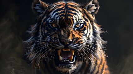 Fototapeta premium Intense Fierce Closeup Portrait of a Powerful Growling Tiger in the Wild
