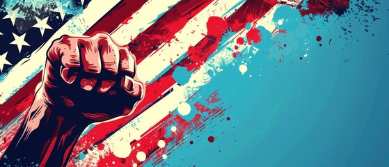 Patriotic Fist with American Flag Background.