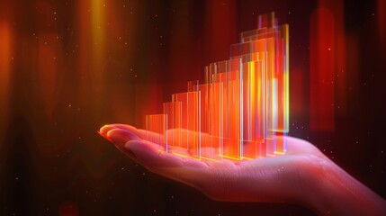 Success in Hand Vibrant Holographic Bar Graph Symbolizes Growth and Achievement