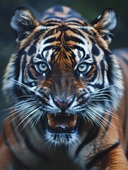 Obraz premium Striking Closeup Portrait of a Ferocious Tiger s Formidable and Intense Features