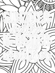 Fall Quotes Flower Coloring Page Beautiful black and white illustration for adult coloring book