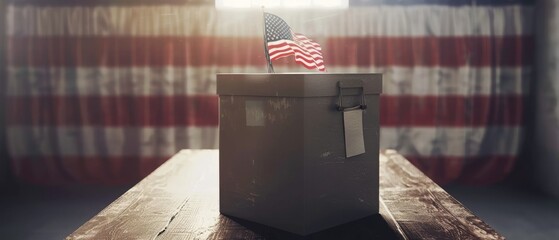 Ballot Box with American Flag in Voting Booth.