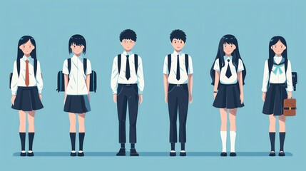 Obraz premium authentic school uniform poster flat design front view regional specificity theme animation vivid