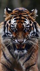 Fototapeta premium Fierce Tiger Face with Bared Fangs