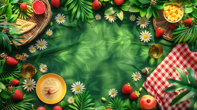 Picnic Setup withreshruits and a Green Lawn