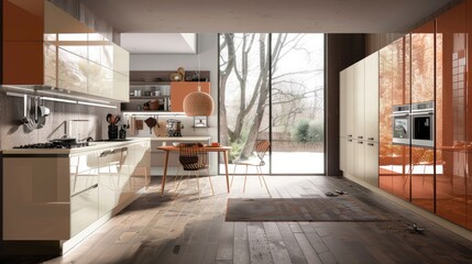 Obraz premium Sleek modern kitchen design in purple tones