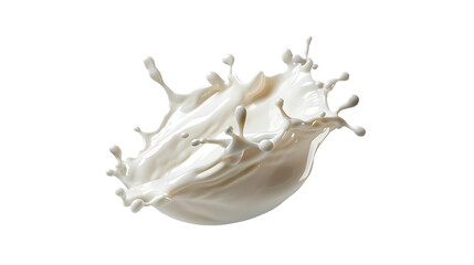 White milk wave splash featuring splatters and drops, isolated on transparent background. 
