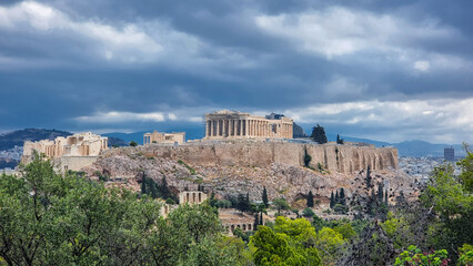 athens parthenon greece from philopappos monumnet view