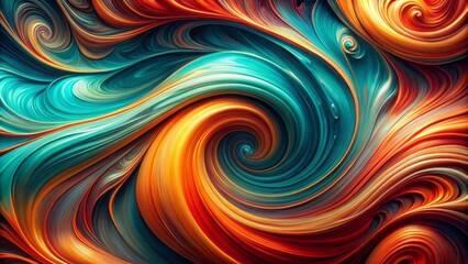 Obraz premium Vibrant swirled abstract texture with mesmerizing blend of turquoise, crimson, and amber hues, creating a stunning, high-energy, futuristic background design element.