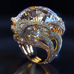 Wedding ring - gold, golden jewelry with diamonds