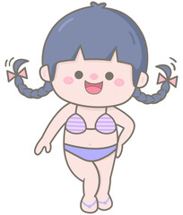 Kid hand drawn cute colorful happy bikini day bikini pigtails girl