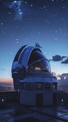 A rooftop observatory with smart telescopes that identify celestial objects and provide information generated by AI