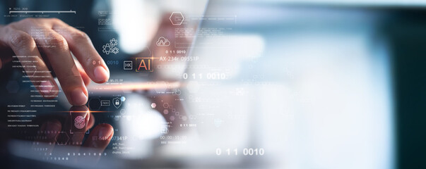 Data science and engineering, digital technology, futuristic tech background. Software engineer working with database and big data analytics, cloud computing with AI and data exchange