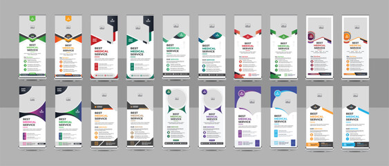 Health care and medical agency roll up design bundle, standee banner, Minimal x Banner, Pull up banner, Modern medical roll up banner vector