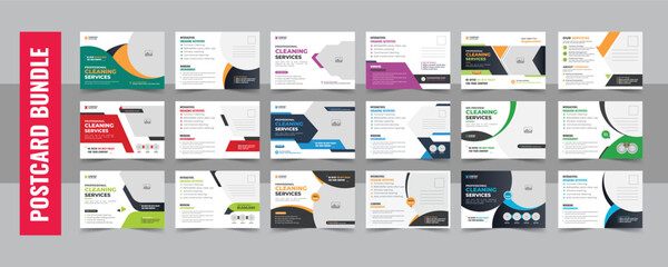 Modern cleaning service agency postcard template design bundle or Creative cleaning services eddm postcard template vector layout
