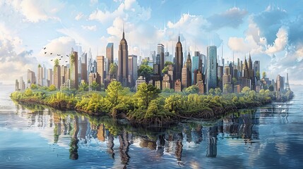 Fototapeta premium Urban Sprawl Island in Digital Art