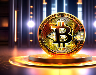 A 3D Bitcoin symbol. Bitcoin graphic with futuristic elements, valuable cryptocurrencies by market,
cryptocurrency technology and digital money.
