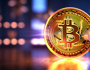 A 3D Bitcoin symbol. Bitcoin graphic with futuristic elements, valuable cryptocurrencies by market,
cryptocurrency technology and digital money.
