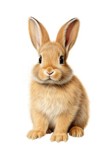 Obraz premium Adorable brown bunny sitting upright, with fluffy fur and upright ears. Perfect for themes of nature, wildlife, and pets.