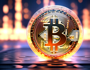 A 3D Bitcoin symbol. Bitcoin graphic with futuristic elements, valuable cryptocurrencies by market,
cryptocurrency technology and digital money.
