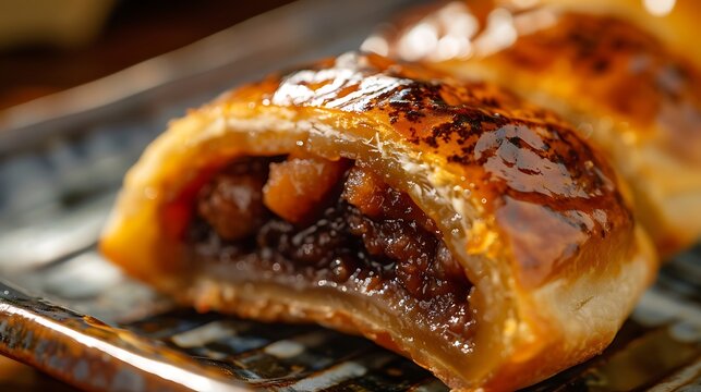 An up-close view of a traditional kintsuba, with its golden-brown, slightly crispy exterior and the rich, smooth bean paste inside, showcasing the fine details and the contrast in textures