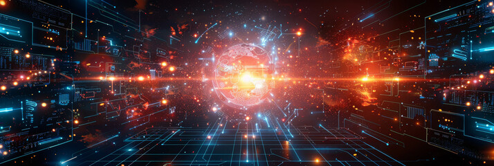 Fototapeta premium Digital background for tech, AI, neural networks, data, audio, graphics