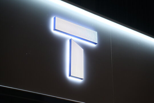 Jeju, South Korea-May 24th 2024: SK Telecom (SKT) company brand logo sign close up