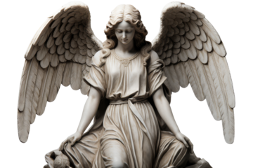 Serene marble angel statue with majestic wing
