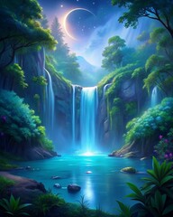A stunning image of a waterfall cascading into a serene pool, surrounded by lush greenery.
