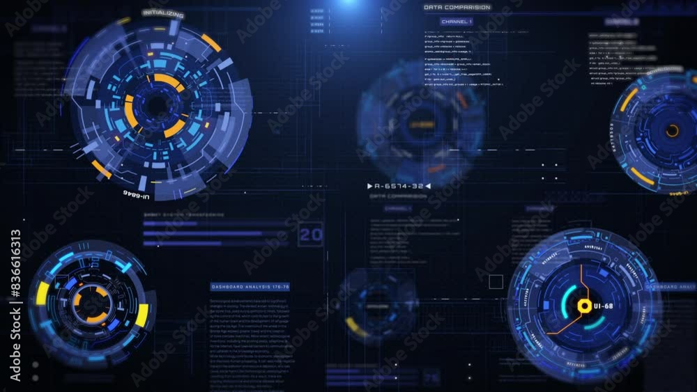 Aufkleber hud futuristic spinning circle crosshair element with digital data, chart for business development, 