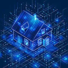 House in a Technology, Smart Home design, House with technology line, which in Generate AI