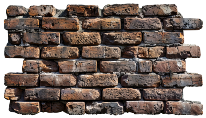 Close-up of an old rustic brick wall with aged, weathered bricks, showing texture and historical character for background or design projects.