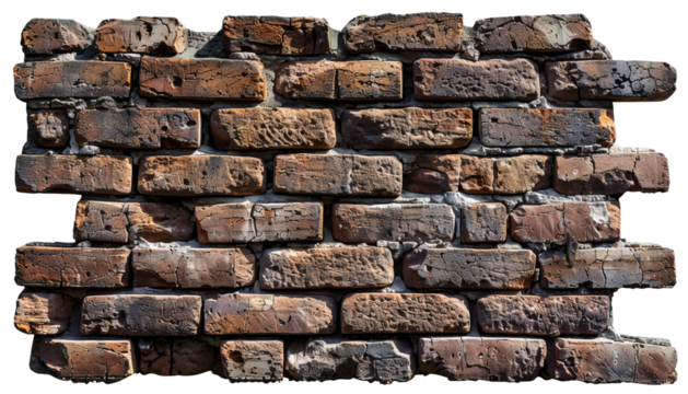 Close-up of an old rustic brick wall with aged, weathered bricks, showing texture and historical character for background or design projects.