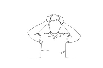 Single continuous line drawing of A stressed man holding his head. Stressed working in office with problem. One line draw design vector illustration
