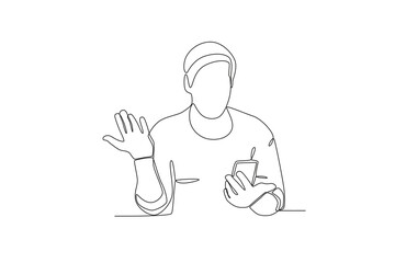 Single continuous line drawing of A man who is confused by his cell phone. Stressed working in office with problem. One line draw design vector illustration
