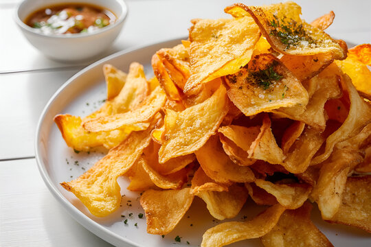 Crispy ptato chips with dipping