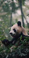 Ttulo Panda gigante sorridente caminhando por uma floresta exuberante de bambu