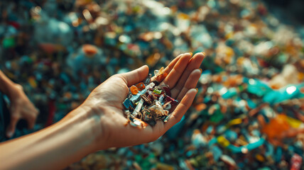 Plastic granulate in a plastic waste recycling plant