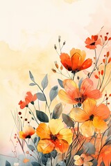 Beautiful watercolor painting of orange and yellow flowers on a light background, perfect for decoration or artistic inspiration.