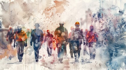 Group of workman in watercolor style , Generative Ai
