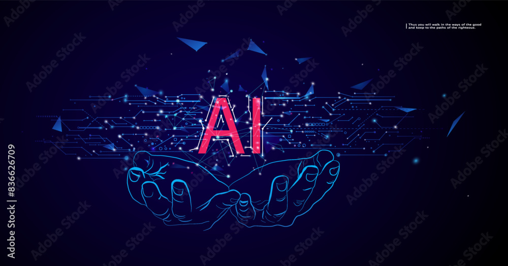 Aufkleber Artificial intelligence (AI), machine learning and modern computer technologies concepts. Business, Technology, Internet and network concept.