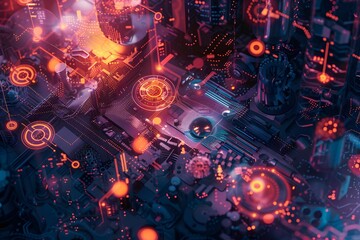 Illustration of Applying AI and ML algorithms to analyze data and optimize industrial processes, improve quality control, and enhance production efficiency. Ai Generate.