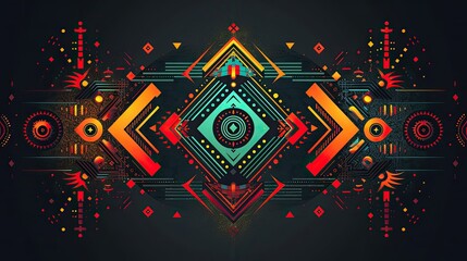 rectangle vector logo style ::8 A sharp crisp vivid vector design that incorporates organic tribal elements with fractal patterns, with a blank center on a black background 