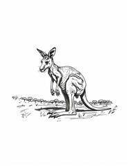 Kangaroo in the wild- Coloring Pages for All Ages  - Line Art - Easy Coloring Pages - Black and white- Printable pages 